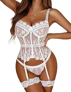 Avidlove 4 Piece Floral Lace Garter Lingerie Set